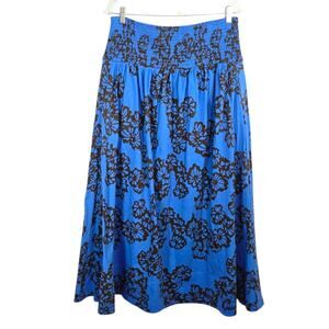 ME+EM Cotton Slub Jersey Glacier Blue Stencil Floral Tiered Maxi Skirt Size 12